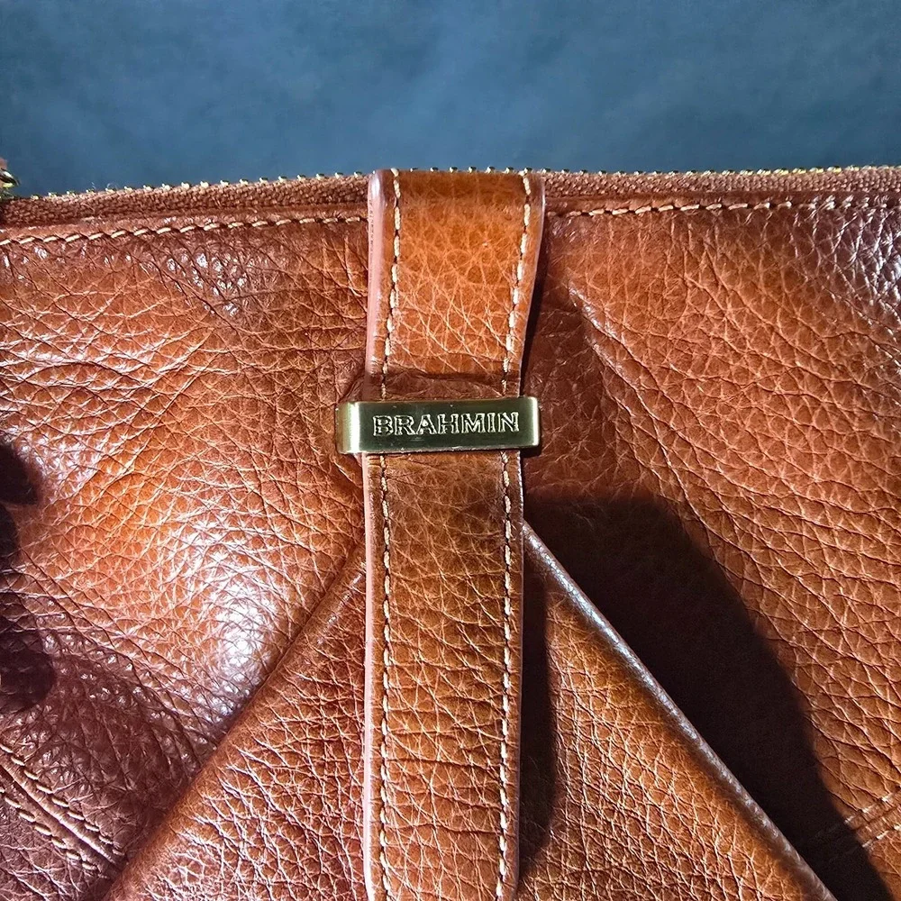 Brahmin Orange Leather Zippered Wristlet Purse Wallet